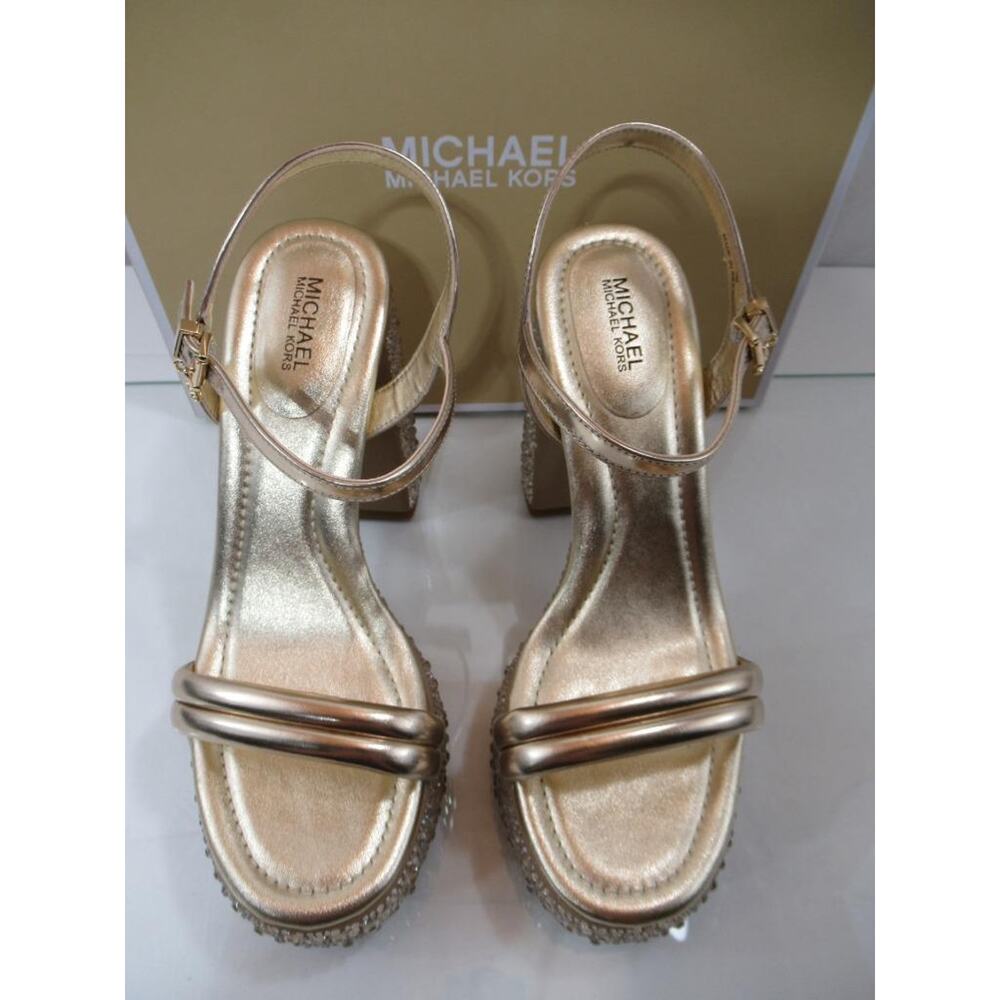Michael Kors Laci Embellished Metallic Leather Platform Sandal Pale Gold Size 8 - Picture 5 of 10